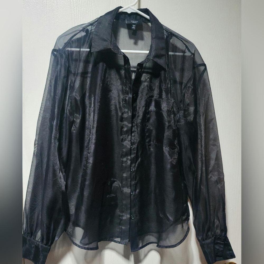 Sheer Black Button-Up Blouse